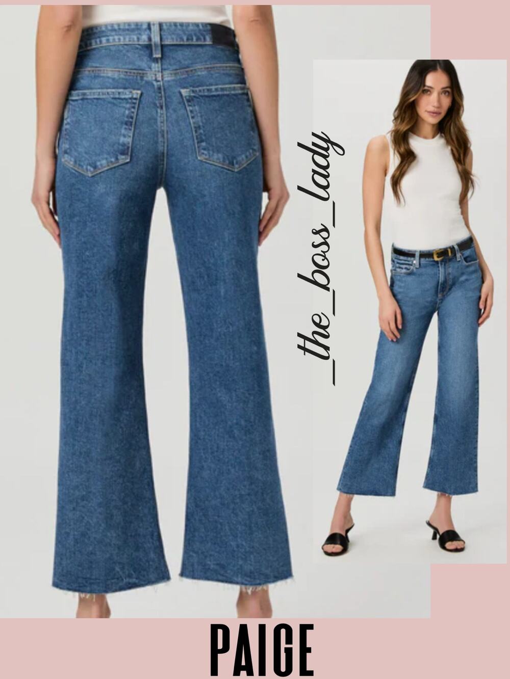 Paige ankle raw hem jeans leenah high rise wide-leg denim cotton 32